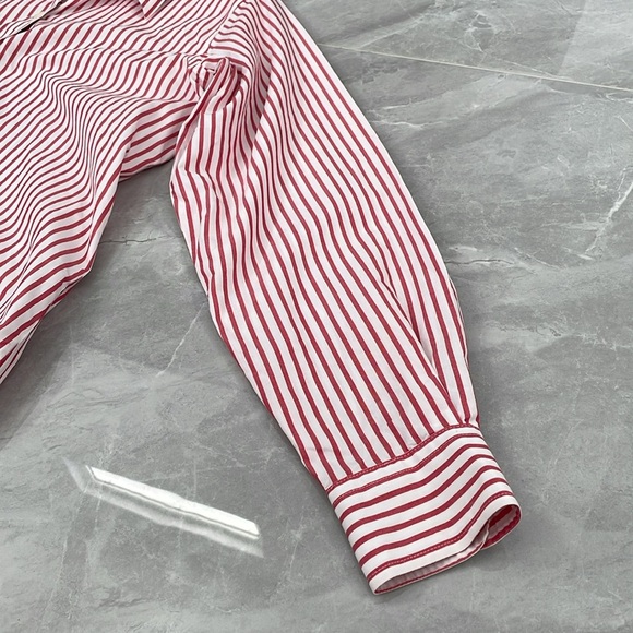 Women's Liz Claiborne Lizsport Button Down Cotton Long Sleeve Striped Shirt - Picture 9 of 16